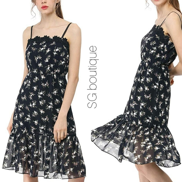 crochet lace top chiffon midi dress